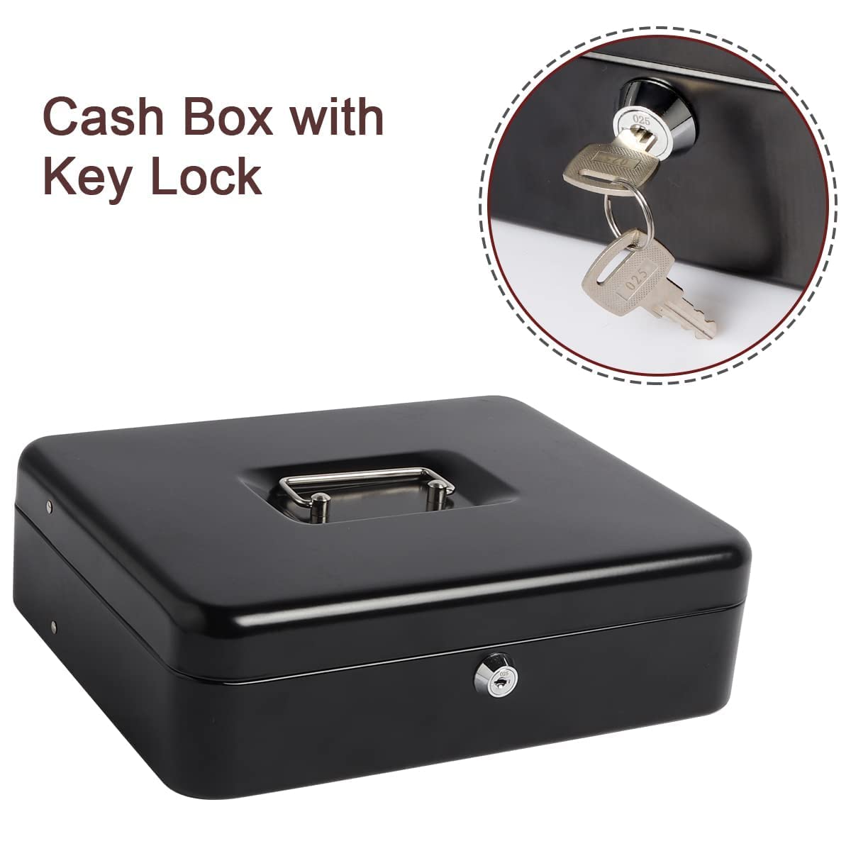 AARKRI SALES Steel Cash Box with Safe Key Lock | Tiered Money Coin Tray and Bill Slots | Portable and Compact | 2 Keys | Cash Box with Money Tray and Combination Lock Metal 1