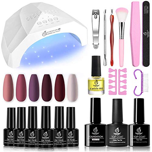 Beetles Purple Burgundy Red Gel Nail Polish Kit with 48W LED Nail Lamp Dryer Fall Winter Colors Gel Polish Starter Kit Peach Pink Manicure Set Soak Off Gel Polish Skin Tone Set Chirstmas Gift