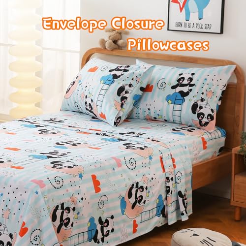 JSD Panda Kids Sheet Set Twin Size, 3 Piece Blue Moon Stars Printed Microfiber Bed Sheets Deep Pocket - Image 4