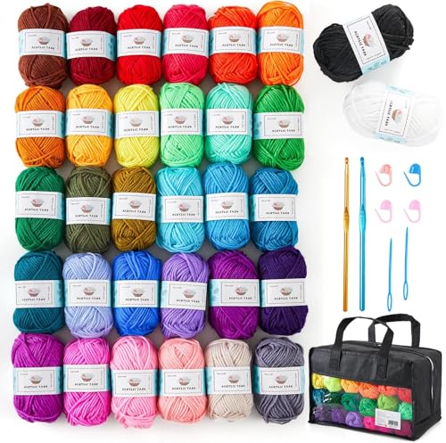 Crochet Kit for Beginners & Adults Complete Crochet Set with Yarn & All Essential Crochet Accessories DIY Craft Kit for Novice to Professional Crocheters (32 black)