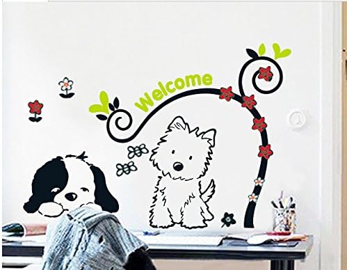 xiaoyanzi99 Loyal Partner Cute Puppies Wall Decals Dog Animal Welcome Cartoon Children Nursery Kids Room Removable Wall Stickers