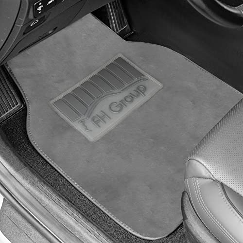 Image of FH Group Universal Fit Full Set Doe16 Faux Rabbit Fur Automotive Floor Mats fits most Cars, SUVs, Trucks and Vans Gray