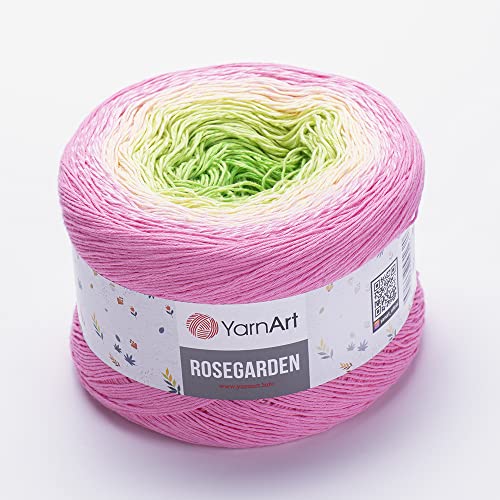 Image of Yarn Art Flowers Rosegarden 100% Cotton 250gr 8.80 oz 1094yds Multicolor Cotton Yarn Rainbow Crochet Yarn Spring Summer (314)