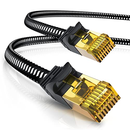 CSL - 5m CAT 7 Netzwerkkabel Flach und D&uuml;nn - Lan Kabel f&uuml;r 10 Gigabit High Speed, Internetkabel, Flachbandkabel, Verlegekabel - 10 Gbps Cat.7 RJ45 Kabel f&uuml;r Switch Router Modem PC, 5 Meter Schwarz