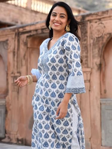Image of Pinkmint Women Hand Block Printed Kurta and Palazzo Set with Dupatta