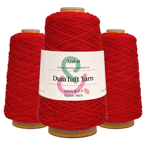 Image of And-et DuraTuft Yarn 45 Vibrant Colors Tufting Nylon Yarn Pack - Ideal for Crochet, Craft Projects -100% B.C.F. - 3 Cones x 1.66lbs(640yard) -Perfect for Rug Weaving and Knitting (06 Red)
