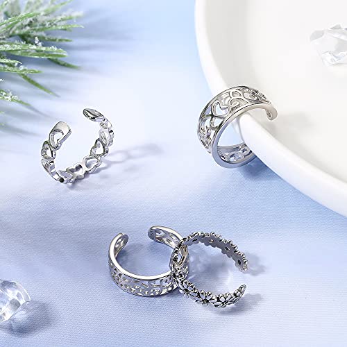 Image of Milacolato 925 Sterling Silver Toe Rings for Women 18K White Gold Plated Arrow Heart Infinity Vintage Celtic Knot Teardrop Daisy Flower Stylish Toe Rings Adjustable Toe Band Rings Summer Beach Foot Jewelry
