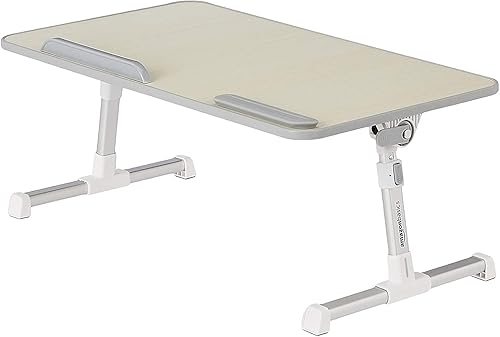 Amazon Basics - Escritorio de regazo con bandeja ajustable, apto para portátiles de hasta 17 pulgadas, mediano, 12"x20", crema