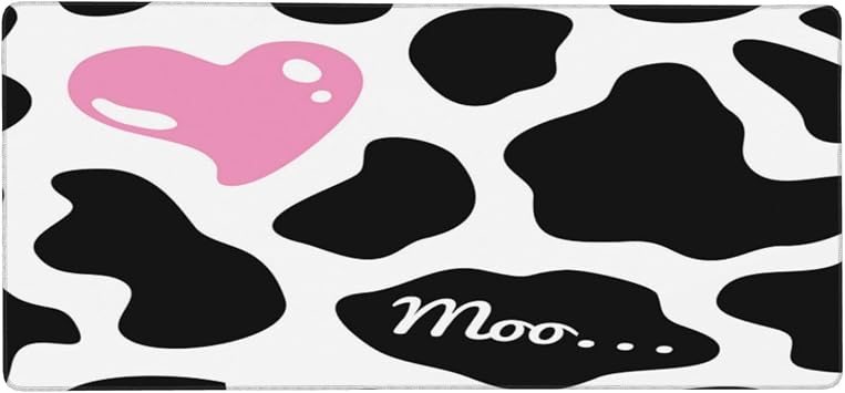 16x35.5in Large Gaming Mouse Pad Black White Milk Cow Print Gaming Mouse Pad with Stitched Edge Anti-Slip Rubber Base Computer Mouse Mat
