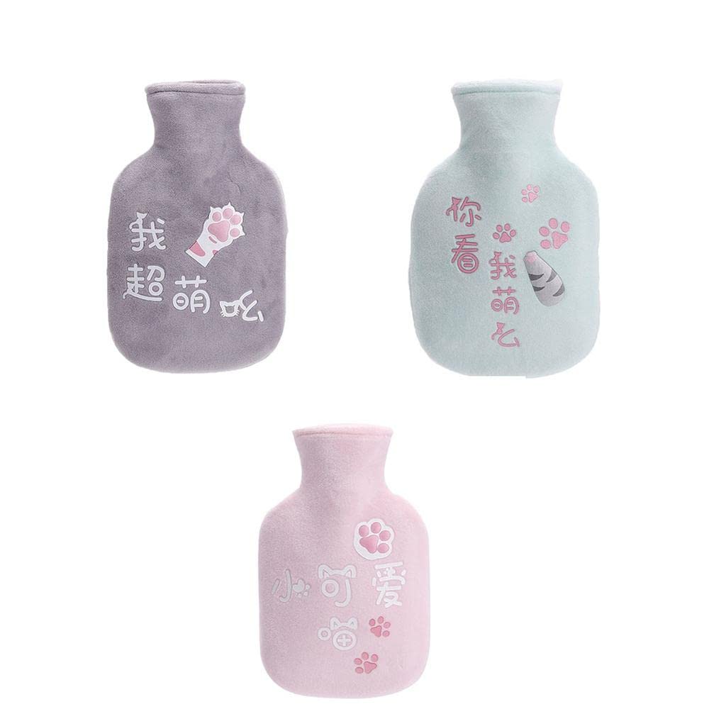 Borsa per acqua calda con copertura motivo zampa di gatto 350 ml in gomma per alleviare il dolore mani piedi più caldo regalo per donne ragazze - Mix - 3pc