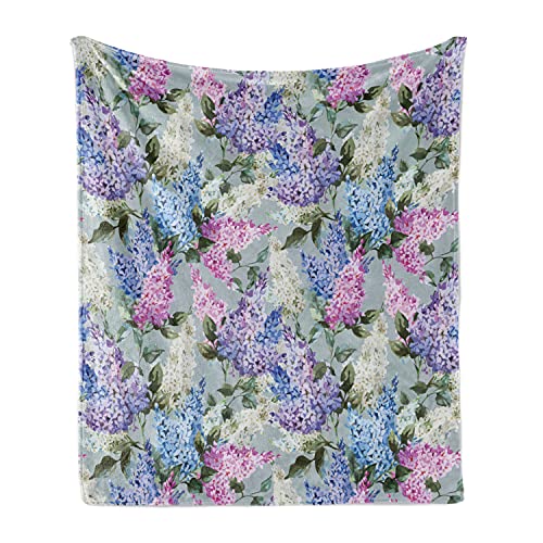 Ambesonne Mauve Throw Blanket, Various Mix Hyacinth Garden With Flowers And Leaf Branches Summer Botanic Plants, Flannel Fleece Accent Piece Soft Couch Cover For Adults, 50" X 70", Fuchsia Lilac #TOP12