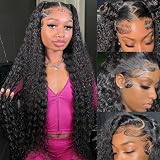 Erqq 26 inch Deep Wave Lace Front Wigs Human Hair 13x6 HD Lace 180% Density Wet and Wavy Human Hair Deep Wave Wig Pre Plucked with Baby Hair Curly Wigs for Women