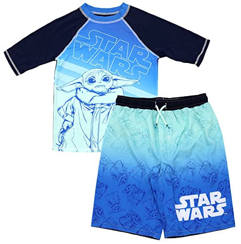 Star Wars The Mandalorian The Child Little Boys Rash Guard And Swim Trunks Outfit Set Green/Blue 10-12 #TOP14