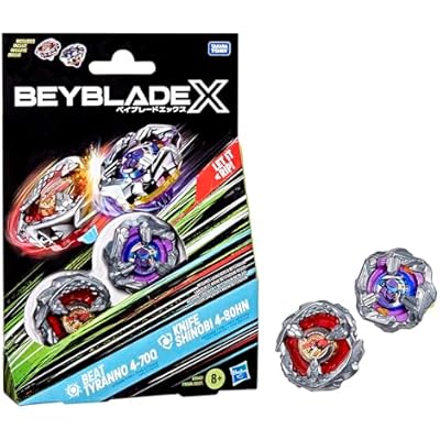 Beyblade X Beat Tyranno 4-70Q & Knife Shinobi 4-80HN Dual Pack Set with 2 Right-Spinning Tops; Authentic Takara Tomy Battle Tops; Games/Toys for Boys & Girls 8+