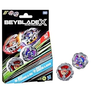Beyblade X Beat Tyranno 4-70Q & Knife Shinobi 4-80HN Dual Pack Set with 2 Right-Spinning Tops; Authentic Takara Tomy Battle Tops; Games/Toys for Boys & Girls 8+