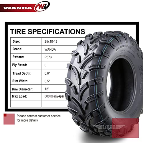 Image of WANDA Set 4 ATV UTV Tires 25x10-12 25x10x12 6PR P373 High Load Capcity Mud | Lite-Mud Series All Terrain Hybrid Agil & Versatile
