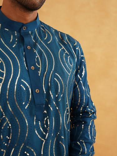 Image of SOJANYA (Since 1958 Men's Embroidered Sequinned Cotton Kurta With Churidar Pyjama Set