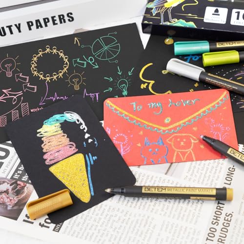 Image of Betem Metallic Paint Markers, 18 Colors Acrylic Metallic Markers for Black Paper, 2mm Medium Tip Glitter Pens Scrapbooking Supplies, Teacher Appreciation Gift, Rock, Photo Albums, Card Making Kit