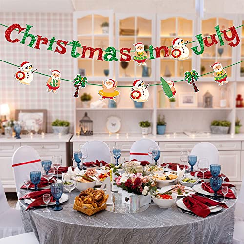 Lucleag Christmas In July Banner, Glitter Banner With Santa Claus Snowman Summer Beach For Christmas Party Decor, Hawaii Christmas Photo Props Backdrops For Christmas In July Party Supplies Gifts #TOP4