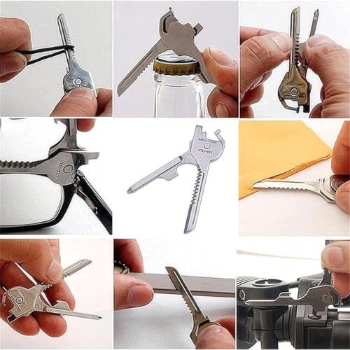 TIEGUANJIA Keychain Portable Cutter Multi Tool 6 in 1 Keychain Stainless Steel Key Screwdriver Pocket Tool Key Portable Bottle Opener Key Portable Cutter for Outdoor Camping Adventure Everyday Tools - Image 4