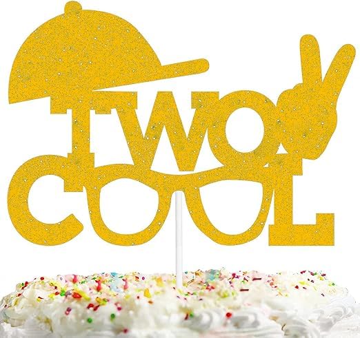 Image of Two Cool Cake Topper | 2nd Birthday Party Black Glitter | Second Birthday Photo Props | Party Decoration Supplies | Smash Cake Decoration | Sunglasses Shape