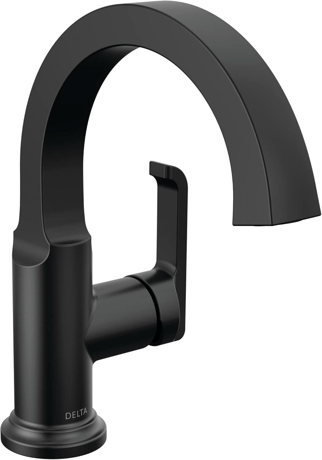 Delta Tetra Matte Black Bathroom Faucet 1 Hole, Single Hole Bathroom Sink Faucet for Vanity, Metal Push-Pop Drain Assembly, Matte Black 588SH-BL-DST