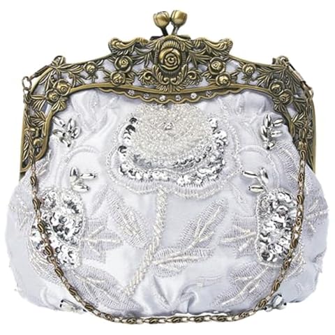 HeiDmai Women's Vintage Beaded Sequin Flower Evening Handbags Wedding Clutches Prom Cocktail Party Handbags (Silver) Cover