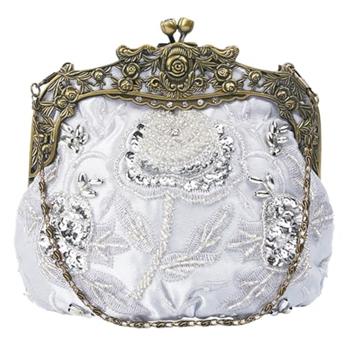 Image of Women's Vintage Beaded Sequin Flower Evening Handbags Wedding Clutches Prom Cocktail Party Handbags