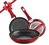 Bratpfanne, Pfanne, Pfannenset 3-teilig, 20/24/28 cm Pfanne Induktion, Rot Antihaft Beschichtet Pfanne, Brat- & Universalpfannen aus Aluguss, Induktionsgeeignet, Geschenkpaket