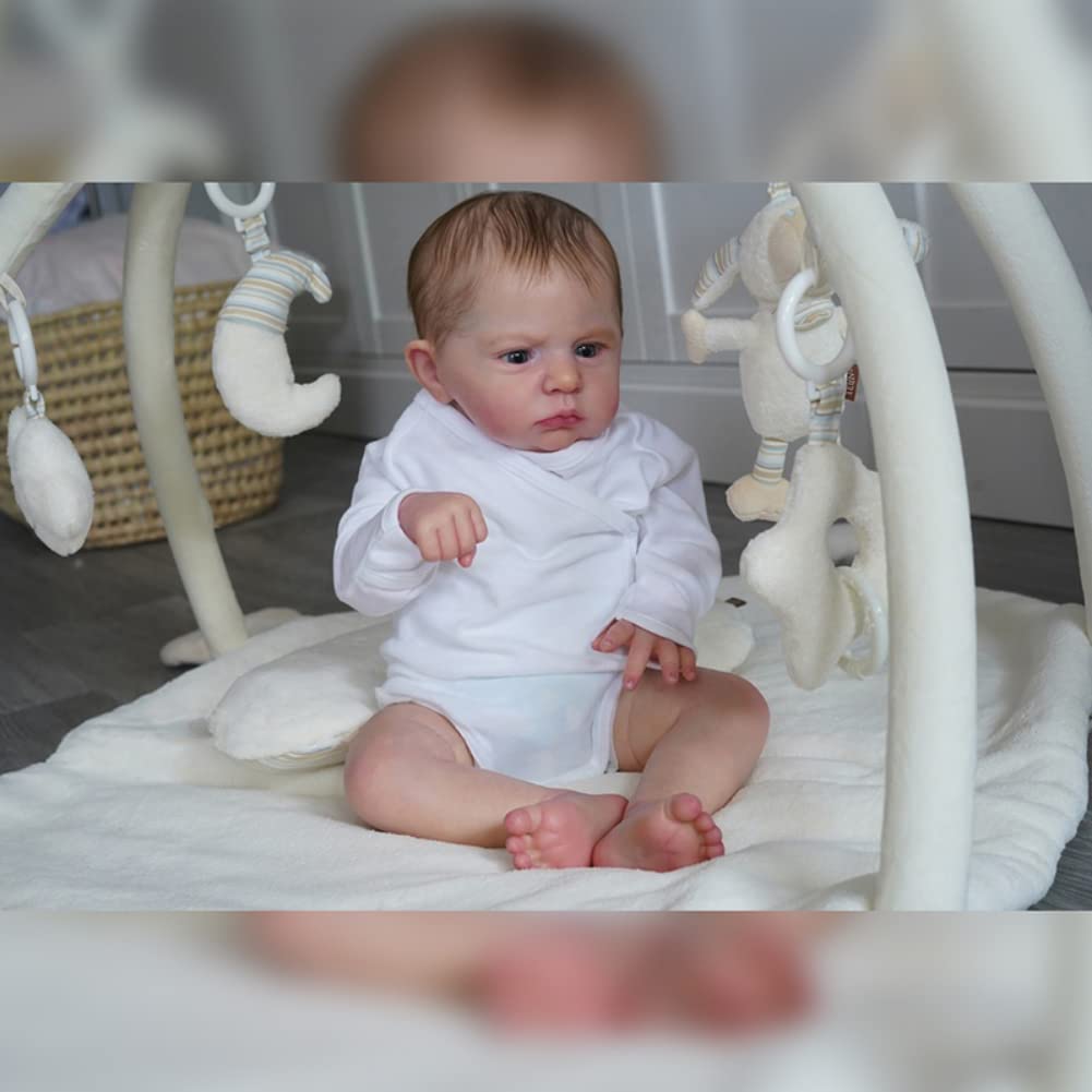 Lonian Lalka Reborn Baby 60 cm, miękkie ciało, realistyczna zabawka dla dzieci (Blue Eyes)