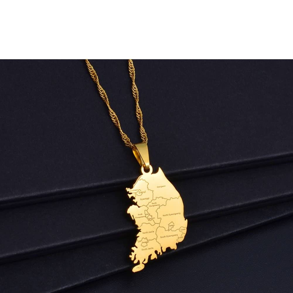 Collana Con Ciondolo Mappa Della Corea Del Sud In Metallo | Gioiello Unisex Con Catena Sottile, Regalo Etnico Hip Hop Per Uomo E Donna