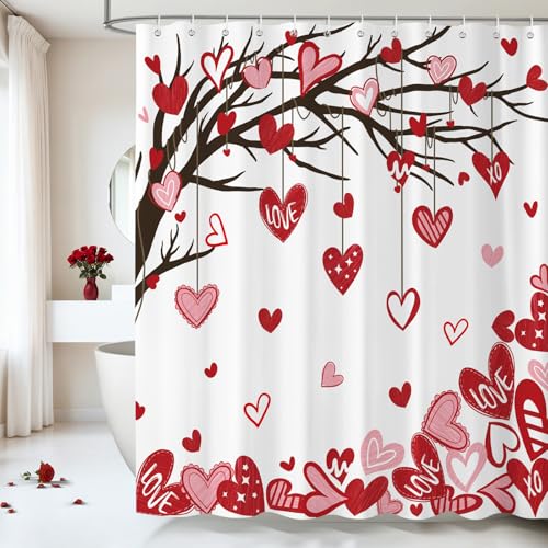 Dazzlewall Red Heart Tree Shower Curtains for...