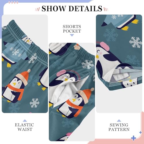 Christmas Penguins Snowflake Boys Long Pants Soft Trousers Elastic Waist Kids Lounge Bottoms with Pockets S-XL4