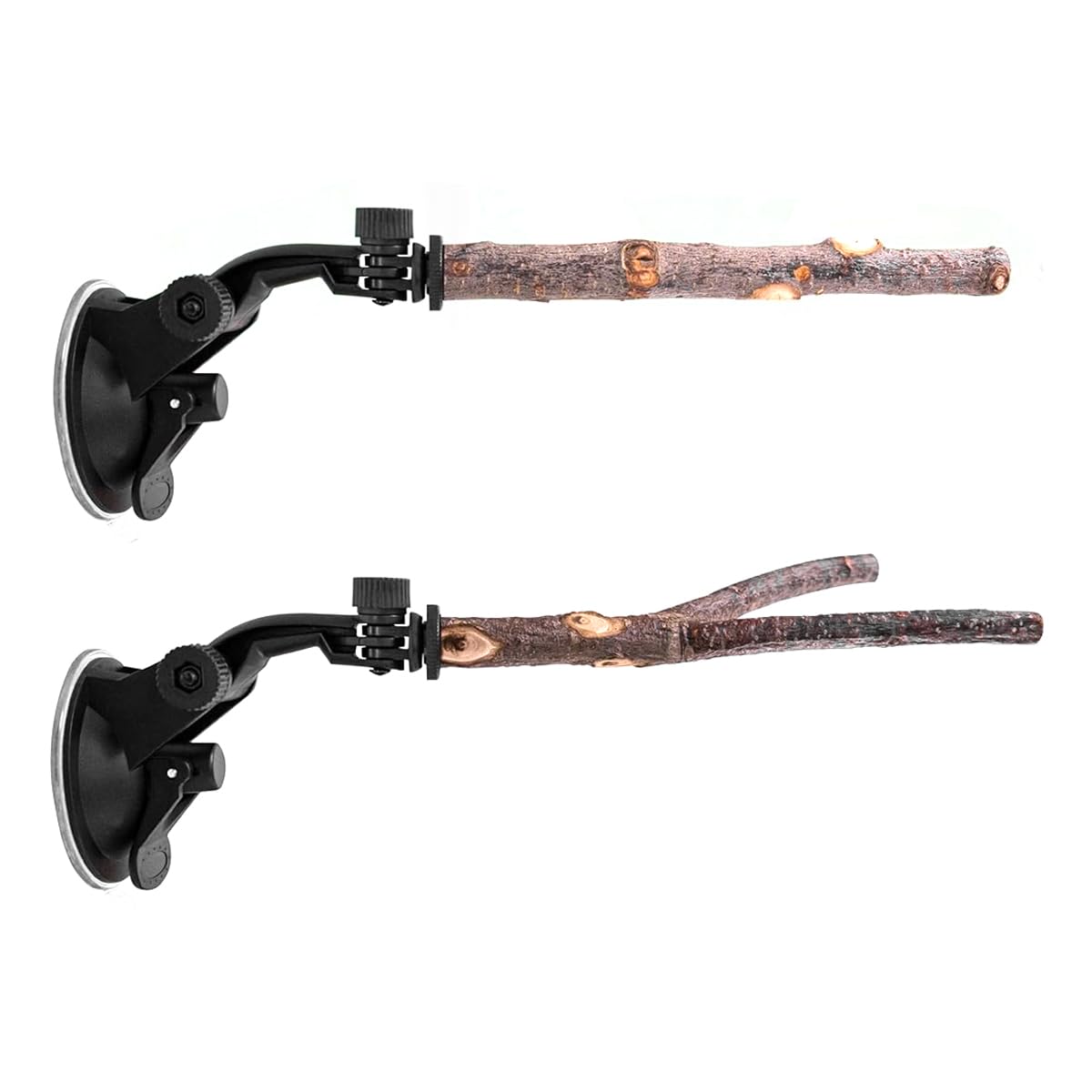 Hoite 2-Piece Wooden Bird Perches with Adhesive Discs – 25cm Training Branches for Small/Medium Birds (Parakeets), Fits Tiles, Glass