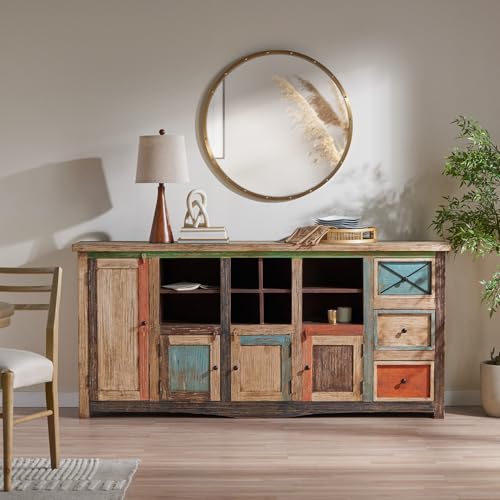 Accent-Boho-Style-Sideboard-Buffet-Cabinet-with-Multifunctional-Storage-Farmhouse-Multicolor-Credenza-76-Inch-Wine-Coffee-Bar-Cabinet-for-Living-Dining-Room-Entry-Kitchen Accent Boho Style Sideboard Buffet Cabinet with Multifunctional Storage Farmhouse Multicolor Credenza 76 Inch Wine Coffee Bar Cabinet for Living Dining Room Entry Kitchen