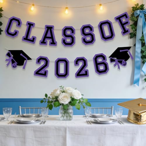Image of Class of 2026 Graduation Banner University College Grad Garland Decoration Party Supplies High School Colors Purple Black