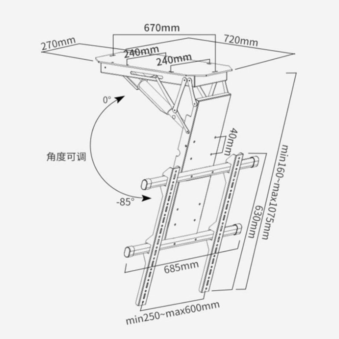 Soporte eléctrico para colgar TV, montaje abatible motorizado, operación de control múltiple, inclinación de 0-85°, se adapta a televisores de 50-90 pulgadas con estándar VESA de 250-600 mm