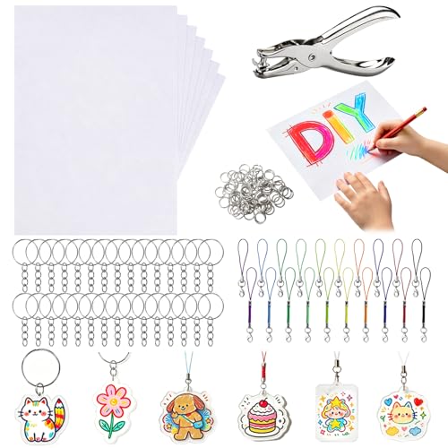 Wosyoodo 171 Pièces A5 Kit de Plastique Fou, Incluent 20 Plastique Fou Transparent, Perforatrice, 30 Anneau de Clé, 100 Boucle Ouverte, 20 Attache cordon...