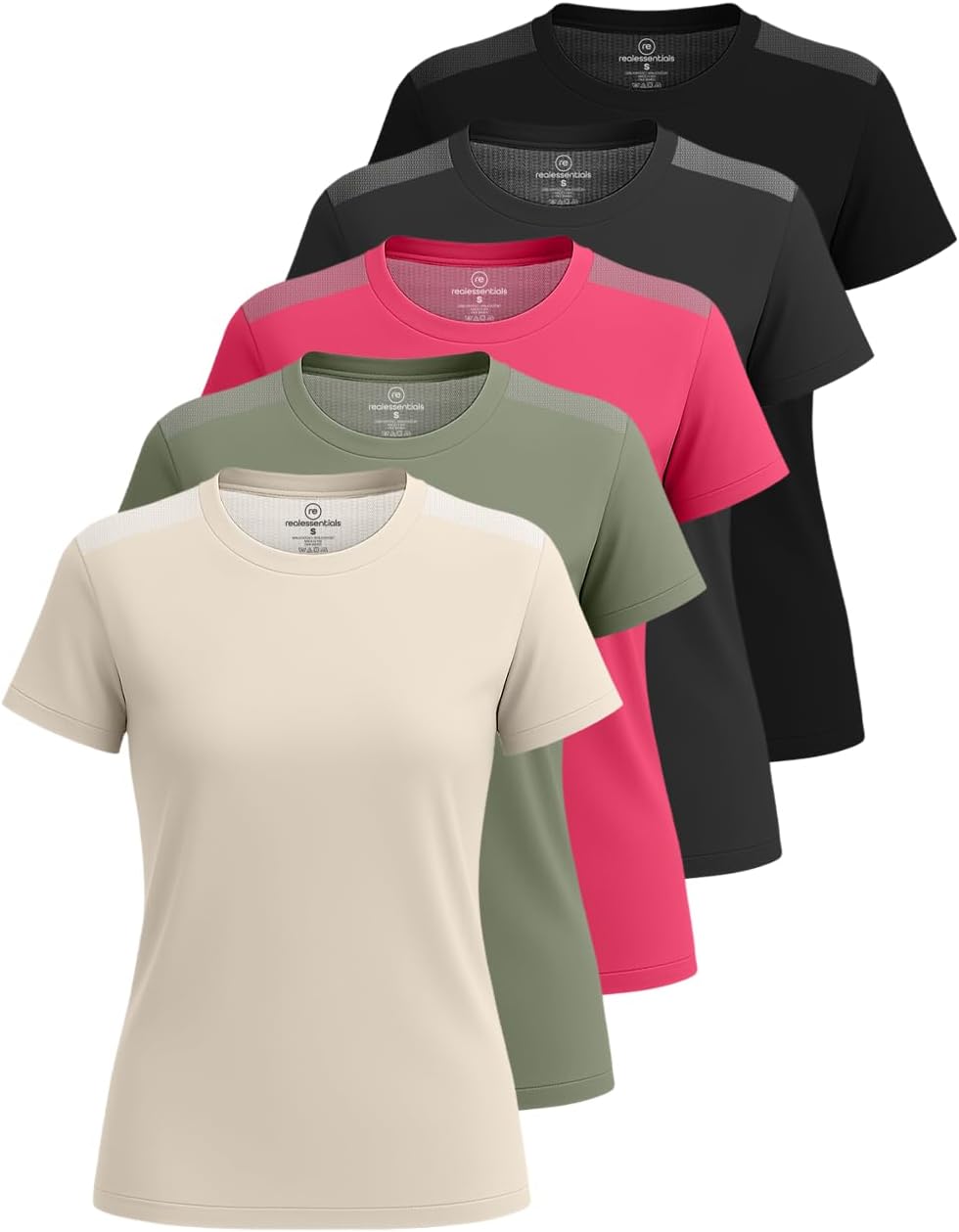 Real Essentials Plus Size 5-Pack: Women’s Active Short Sleeve Tops