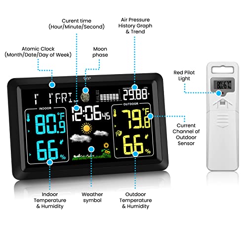 Weather Stations Wireless Indoor Outdoor Thermometer With Atomic Clock, Temperature And Humidity Weather Forecast Barometer With Sensor #TOP1