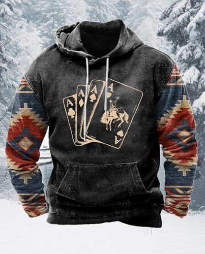 Western Hoodie for Men Aztec Cowboy Printed Drawstring Pullover Hooded Sweatshirt Mens Comfy Fleece Sweatshirt2