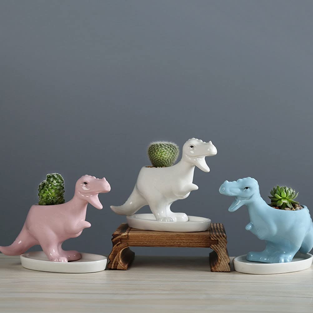 UNNS Doniczki do sadzenia 1 szt. sukulent doniczka w kształcie zwierzęcia dekoracja tyranozaur sukulent doniczka rzemiosło ceramiczne doniczki na rośliny (kolor: błękitny)