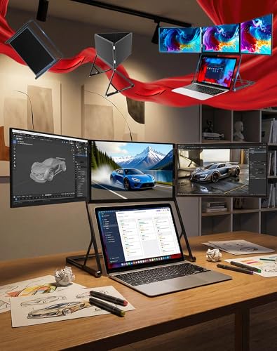 Image of Laptop Screen Extender Triple Monitor Mount Stand Triple Screen Laptop Monitor Extender, Portable 3 Screen Display with Single USB-C for Laptops,Foldable Aluminum Multi-Monitors(2 Pcs)