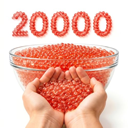Image of Verat Gel Blaster Refill Water Beads Transparent for Gun Suitable Size 7-8mm Safe Non-Toxic Ammo for Gel Guns & Decorative Vase Filler (This Gel Balls for Specially for Gun) (2 Packets, 20000 Red)