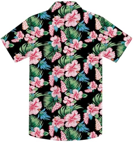 Kinberr Big Boys Button Down Shirt Summer Floral Printing Short Sleeve Tops Red Tropical Luau Shirt for Holiday - 1