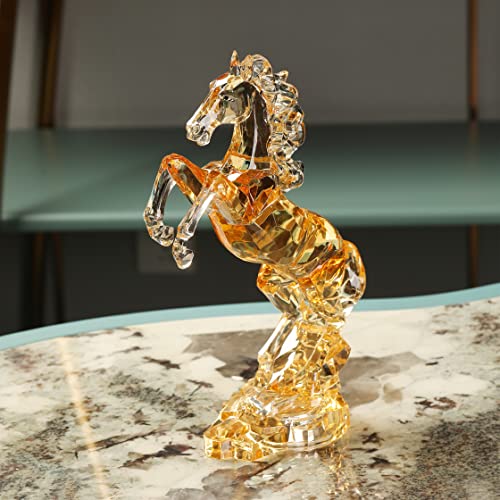 Darmomoon Acrylic Horse Figurine Chinese Feng Shui Glass Collection Ornament Statue Animal Collectible Standing Table Decor Home Decor 9''L (Amber) #TOP2