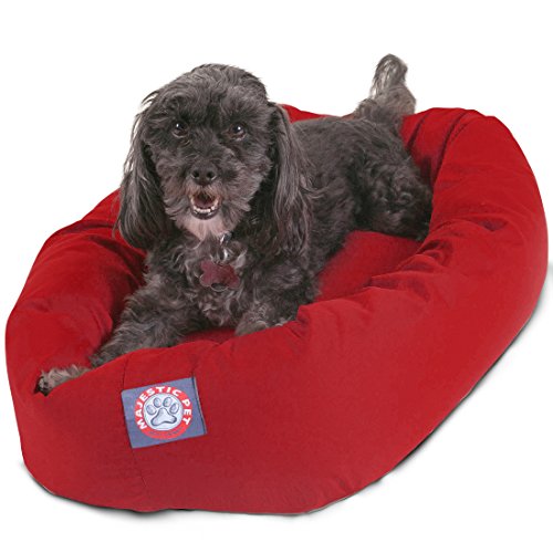 Image of Majestic Pet 24 Inch Bagel Calming Dog Bed Washable - Cozy Soft Round Pet Bed with Spine Support for Dogs to Rest their Head - Fluffy Donut Puppy Bed 24x19x7 (Inch) - Small - Red