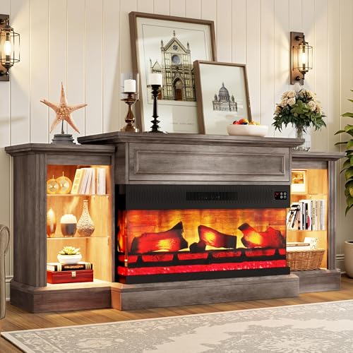 VanAcc 60" Farmhouse Fireplace TV Stand with Mantel for TVs up to 65"