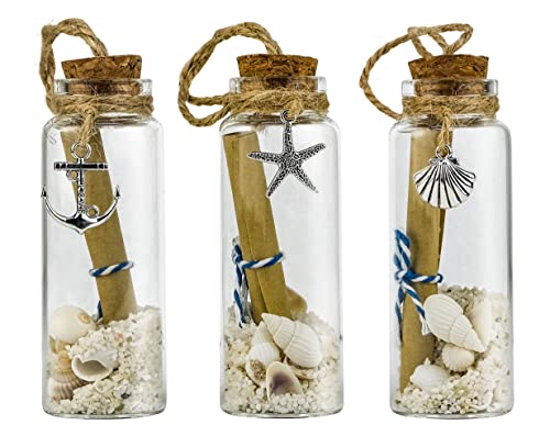 Sailingstory Nachricht in einer Flasche, Glasflasche, Strandornamente für Weihnachtsbaum, Küste, nautische Ornamente, Muschel, Ozean, Dekoration, Glas, hängende Ornamente, 3er-Set Cover
