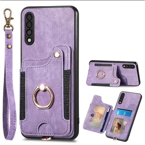 Coque Samsung A50 antichoc 2 en 1, étui en cuir avec dragonne de sécurité